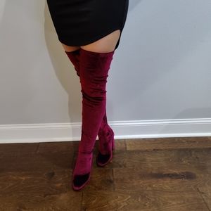 Over the knee,  high heels burgundy boots size 8